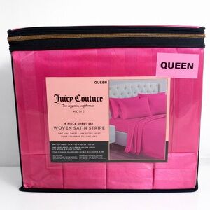 Juicy Couture Fuchsia Satin Stripe Queen Sheet Set